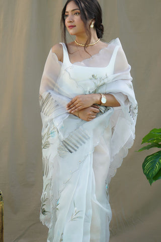 White Organza Silk Saree_Kumari Sarees
