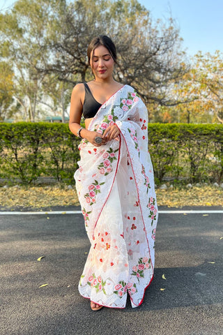 White Organza Silk Saree_Kumari Sarees