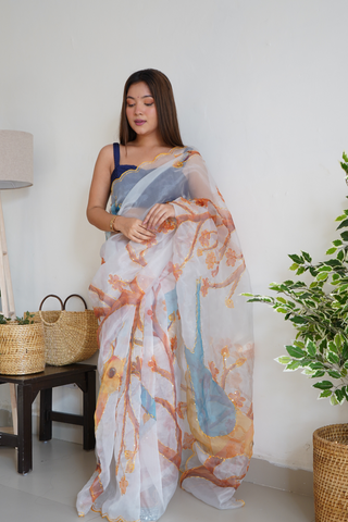 White Organza Silk Saree_Kumari Sarees