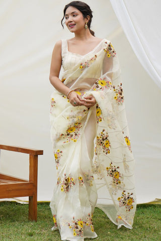 White Organza Silk Saree_Kumari Sarees