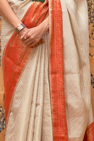 White Handloom Weaving Silk Saree_Kumari Sarees