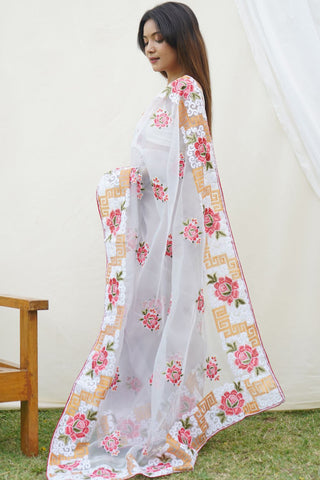White Organza Silk Saree_Kumari Sarees