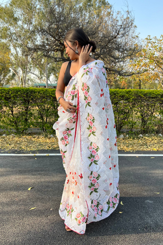 White Organza Silk Saree_Kumari Sarees