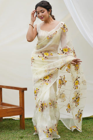 White Organza Silk Saree_Kumari Sarees