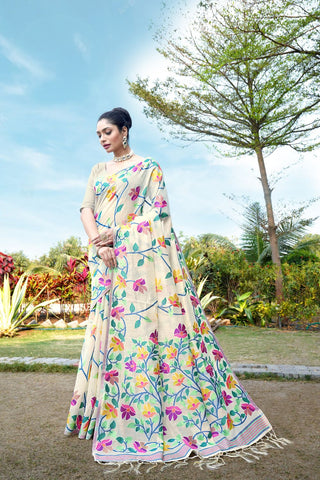 White Soft Cotton Jamdani Saree_Kumari Sarees