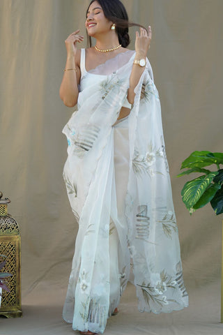 White Organza Silk Saree_Kumari Sarees