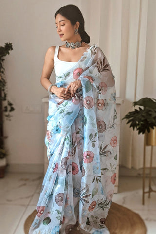 White Organza Silk Saree_Kumari Sarees
