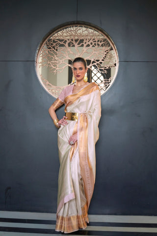 WHITE KANJEEVARAM HANDLOOM SILK SAREE