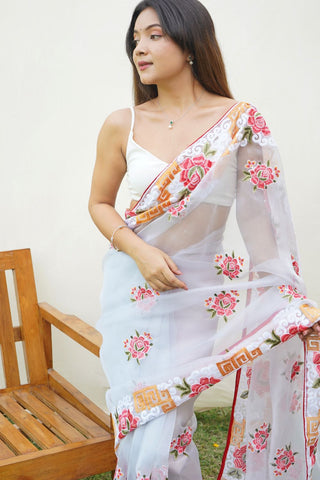 White Organza Silk Saree_Kumari Sarees