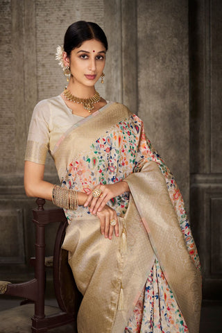 White Banarasi Pashmina Silk Saree_Kumari Sarees