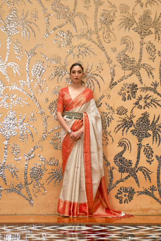 White Handloom Weaving Silk Saree_Kumari Sarees