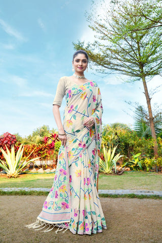 White Soft Cotton Jamdani Saree_Kumari Sarees