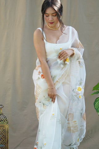White & Yellow Organza Silk Saree_Kumari Sarees