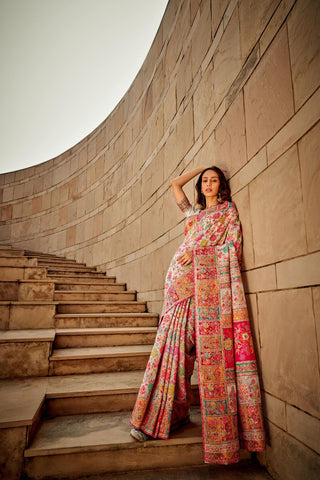 White Kashmiri Handloom Weaving Saree_Kumari Sarees