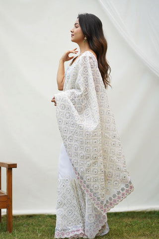 White Organza Silk Saree_Kumari Sarees