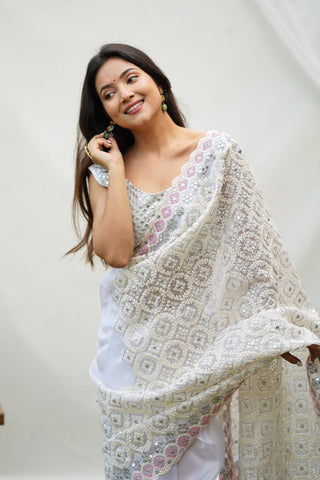 White Organza Silk Saree_Kumari Sarees