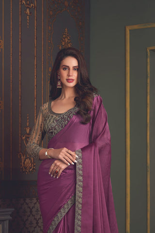 WINE SOFT GLASS SILK SAREE