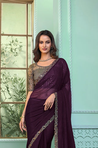 WINE CHIFFON SAREE
