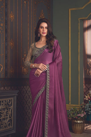 WINE SOFT GLASS SILK SAREE
