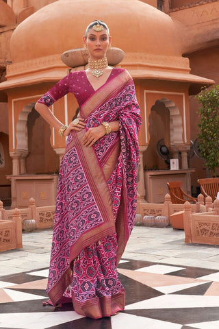 Wine Banarasi Patola Silk Saree_Kumari Sarees