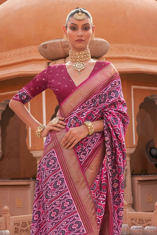 Wine Banarasi Patola Silk Saree_Kumari Sarees