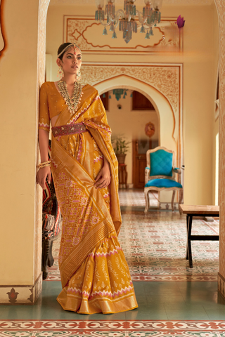 Yellow Banarasi Patola Silk Saree_Kumari Sarees