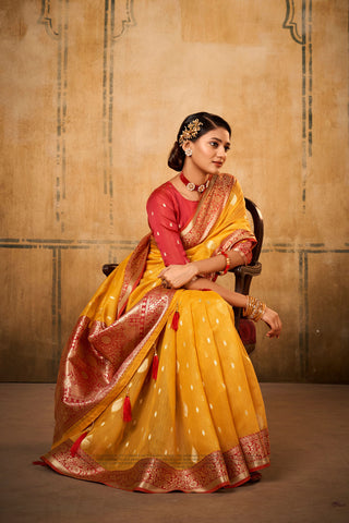 Yellow Banarasi Tissue Saree_Kumari Sarees
