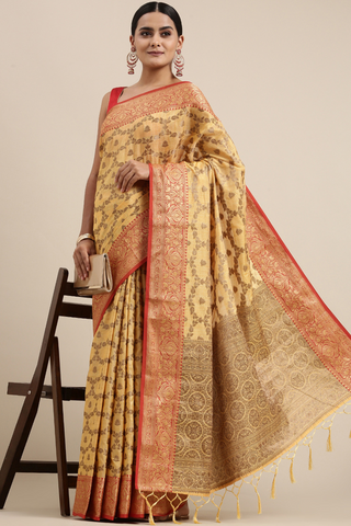 Yellow Chanderi Cotton Silk Saree_Kumari sarees