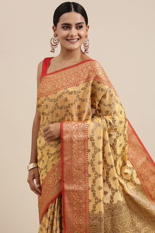 Yellow Chanderi Cotton Silk Saree_Kumari sarees