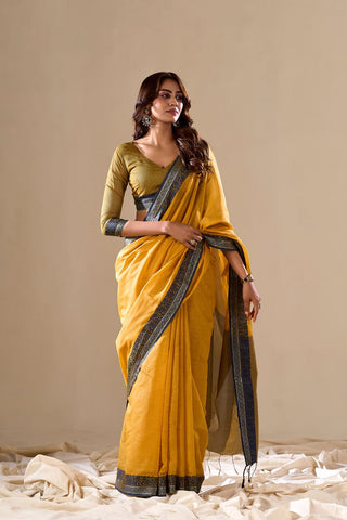 Yellow Handloom Cotton Saree