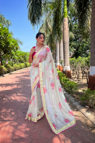 Yellow Organza Silk Saree_Kumari Sarees