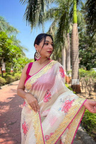 Yellow Organza Silk Saree_Kumari Sarees