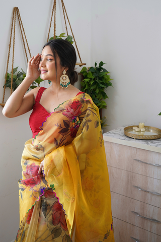 Yellow Organza Silk Saree_Kumari Sarees