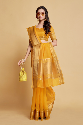 Yellow Organza Saree_Kumari Sarees