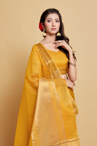 Yellow Organza Saree_Kumari Sarees