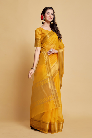 Yellow Organza Saree_Kumari Sarees