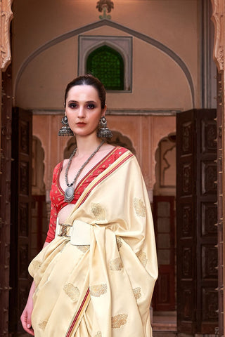 Yellow Pure Satin With Zari Weaving Saree