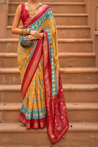 Yellow Banarasi Patola Silk Saree_Kumari Sarees