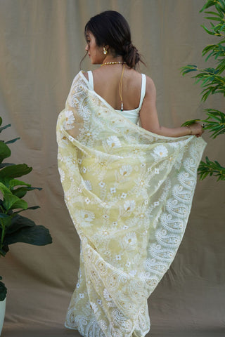 Yellow Organza Silk Saree_Kumari Sarees