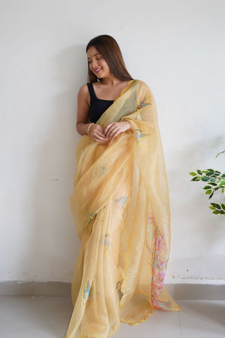 Yellow Organza Silk Saree_Kumari Sarees