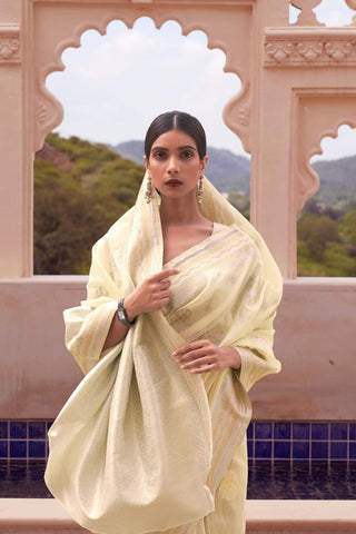 Yellow Pure Linen Weaving Saree_Kumari Sarees