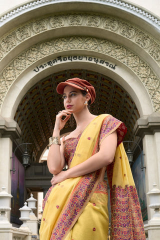 Yellow Soft Linen Cotton Saree_Kumari Sarees