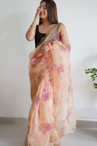 Yellow Organza Silk Saree