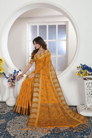 Yellow Chanderi Cotton Saree_Kumari Sarees