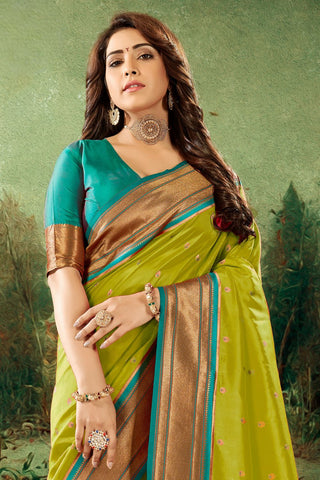 Olive Green Soft Peshwai Paithani Silk Saree_Kumari Sarees