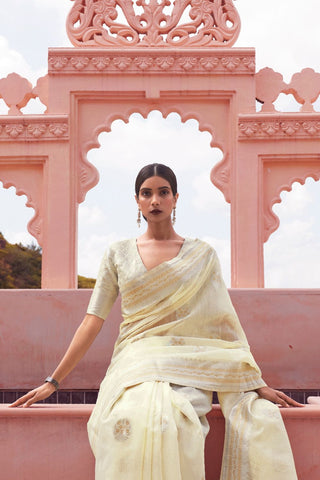 Yellow Pure Linen Weaving Saree_Kumari Sarees
