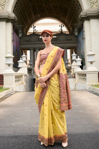 Yellow Soft Linen Cotton Saree_Kumari Sarees