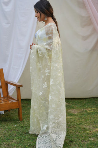 Yellow Organza Silk Saree_Kumari Sarees