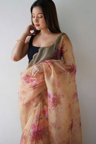 Yellow Organza Silk Saree