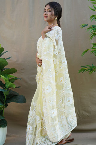 Yellow Organza Silk Saree_Kumari Sarees